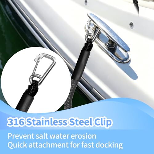 2ft Boat Dock Line Shock-Absorbing Bungee Mooring Lines (2pcs) for SeaDoo, Kayak & Pontoon