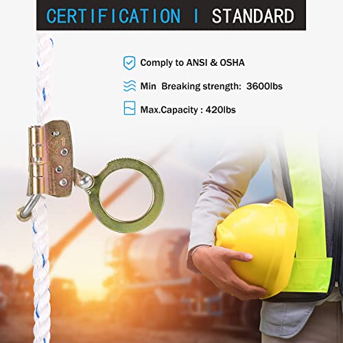 Fall Protection Rope Grab with Anti-Panic Feature, Auto-Trail Double Locking Rope Grabs Fall Arrester, Used with 5/8¡± Lifeline Rope, for Construction, Climbing, Comply to ANSI/OSHA