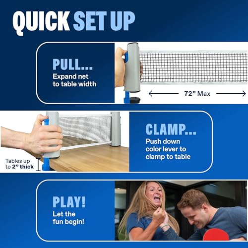 Portable Ping Pong Set with Retractable Net - 4-Player Set, Active Red