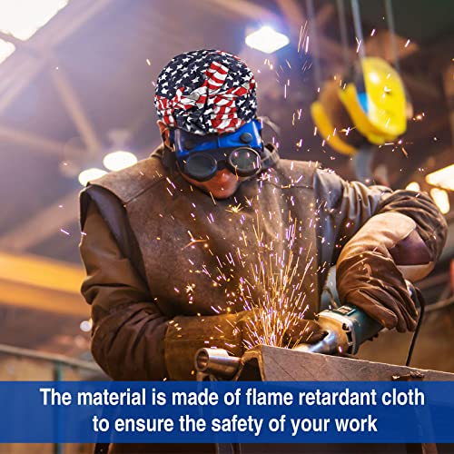 Jexine 8 Pcs Unisex Adult Reversible Welding Cap Elastic Flame Resistant Cotton Welding Hat Mesh Inside Liner Low Crown Welders Cap Matched Most Helmet for Welder Electrician Gas Station, 8 Styles