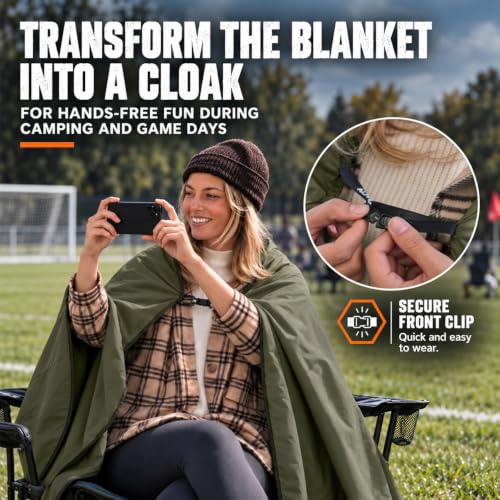 AlphaBeing Olive Waterproof Merino Wool Outdoor Blanket, 79 x 59 in, Extra Thick & Windproof