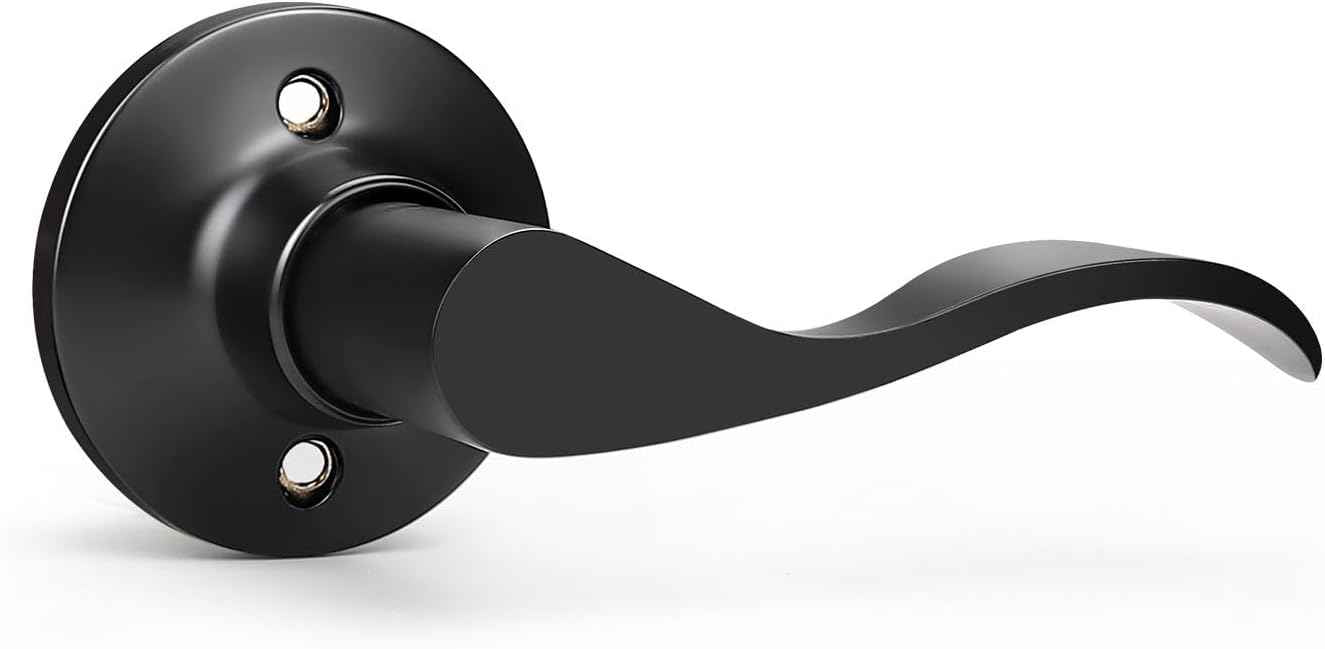 Black Privacy Door Levers - 6 Pack Keyless Modern Wave Handles for Bedrooms