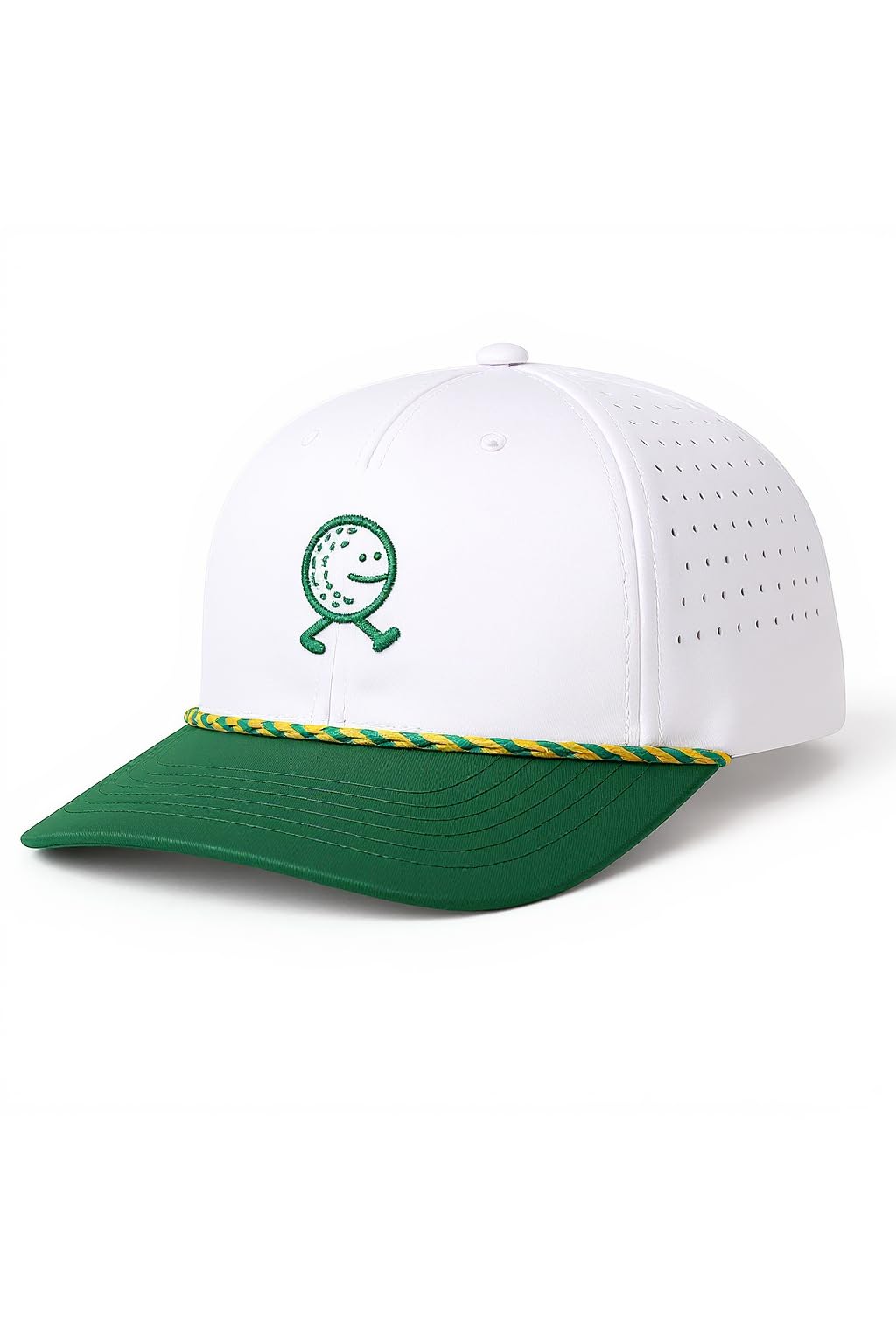 HahaHome Funny Golf Hat, Walking Golf Ball Rope Hat - Fun Golf Hat with White & Green Snapback Golf Cap - Embroidered Logo, Breathable Perforated Sides, Water Resistant Coating, Adjustable Fit