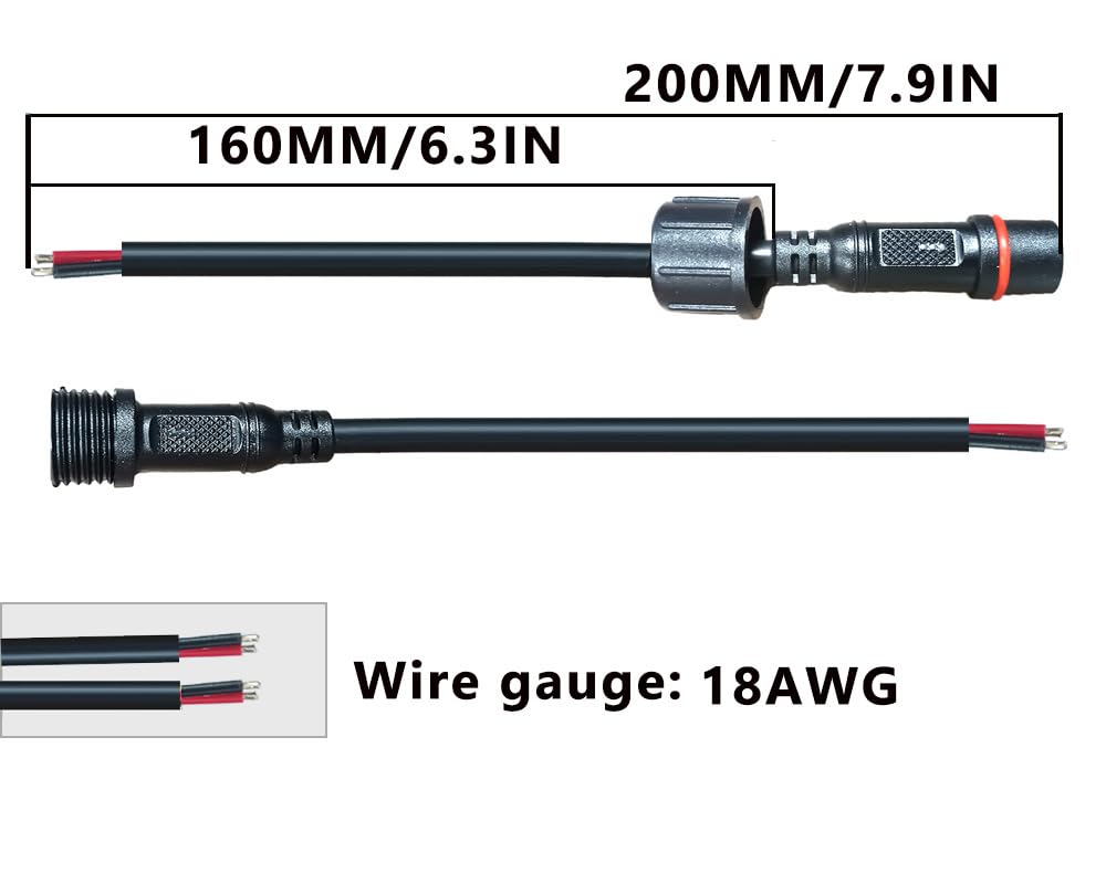 NEWNEWLIU 2Pin Waterproof Connector,2 Wire Electrical Connector,with 18AGW 20CM Male Female Plug LED Connector,for Car,Truck,Boat,Indoor/Outdoor LED Strip Lights(4Pairs)