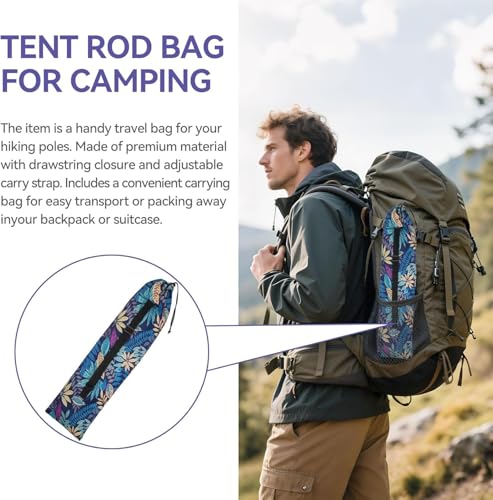 FAMJOALE 27.5in Waterproof Collapsible Hiking Pole Carry Bag - Leaf Floral Print