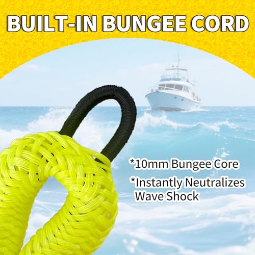 2-Pack Fluorescent Yellow Bungee Dock Lines 4ft Boat Tie Downs No Metal Hooks