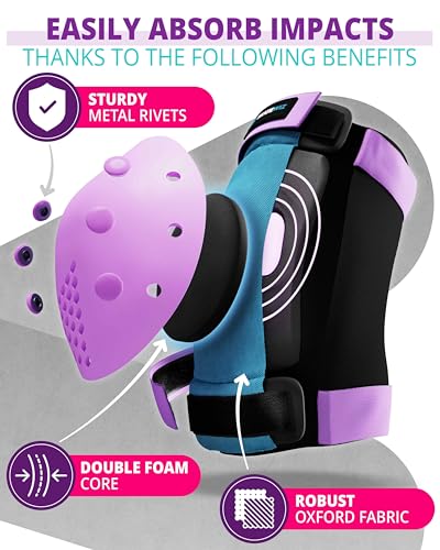 Skateboard Protective Gear Set for Kids and Adults - M/L - Blue Purple