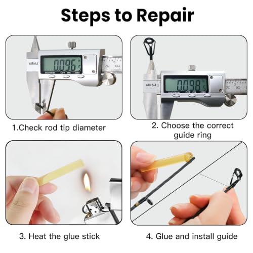 FishTrip Rod Tip Repair Kit Stainless Steel Ceramic Guides Replacement