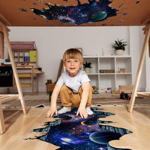 3D Space Wall Decals for Kids Room, 23 x 35 inches, Removable Wall Stickers, 2 Sheets (Galaxy)