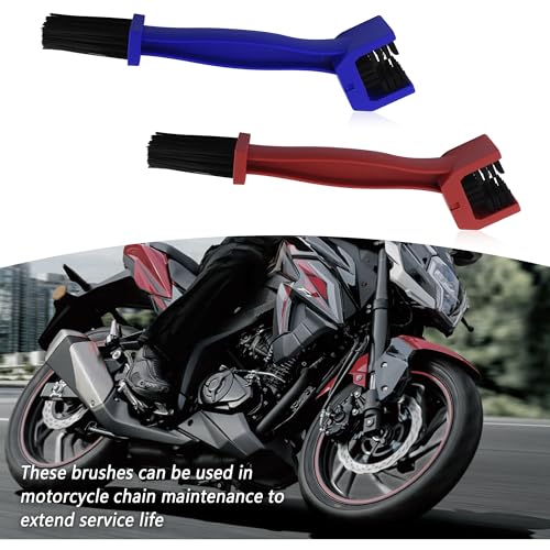 Motorcycle Chain Cleaning Kit - 2PCS Double-Ended Brush Set (Red & Blue)