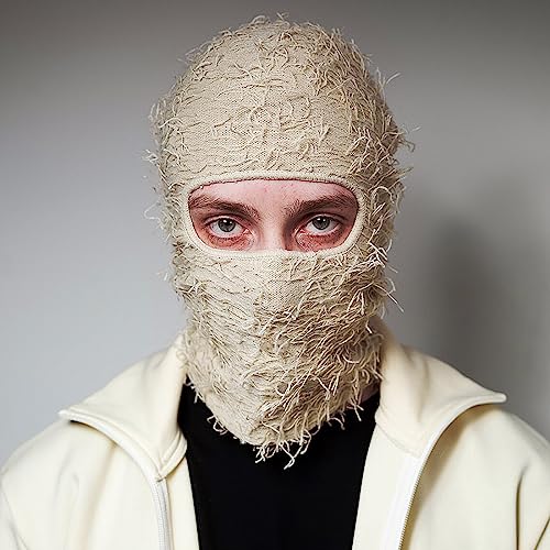 Distressed Knitted Balaclava - Full Face Winter Ski Mask & Neck Warmer