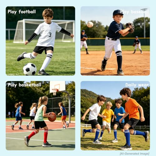 EPEIUS Kids Soccer Socks Cushioned Striped Knee High Boys Girls 4pk
