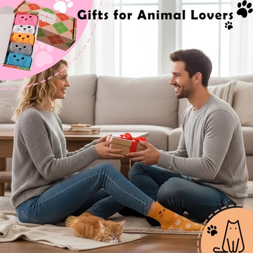 Women's Non-Slip Cat Print Yoga Socks - 5 Pairs
