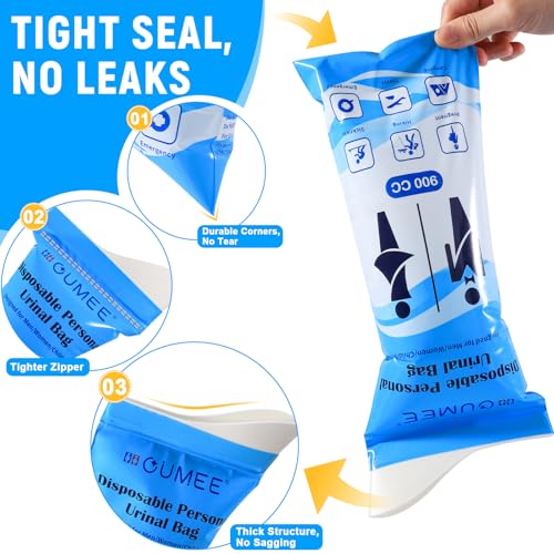 900ML Disposable Urine Bags - 10 Pack, Leak-Proof, Blue