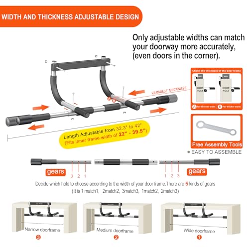 Adjustable Doorway Pull Up Bar - Heavy Duty Chin-Up Bar