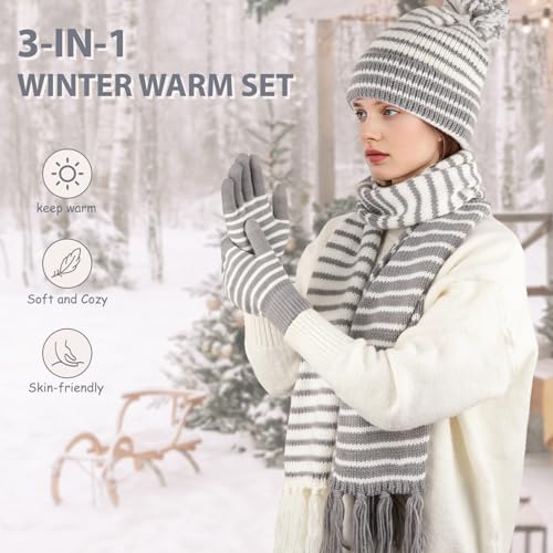 Warm Winter Beanie Hat, Scarf & Gloves Set for Women