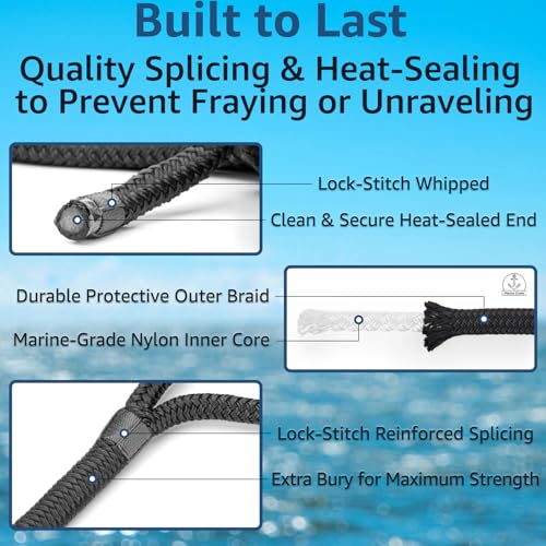 Boat Dock Lines 1/2" x 15' - Double Braided Nylon, 4 Pack
