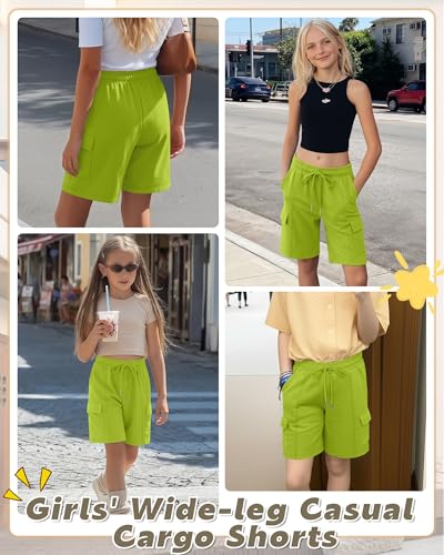 Girl's Bermuda Cargo Shorts - Fruit Green, 11-12 Years