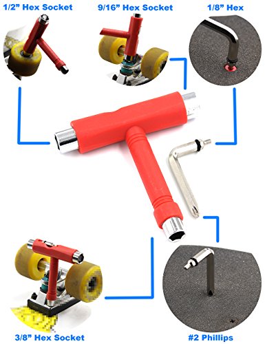 Skate Tool Multi-Function Kit - All-in-One Wrench - Red