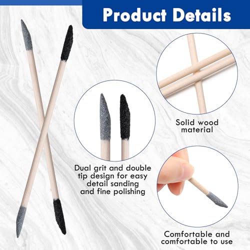 60 Pcs Sanding Sticks Double End, Anglecai 150/280 Grit 5.4 x 0.2 Inch Fine Detailing Polishing Sanding Twigs Matchsticks for Plastic Models Detailing Polishing Sticks for Tight Space Wood Hobby