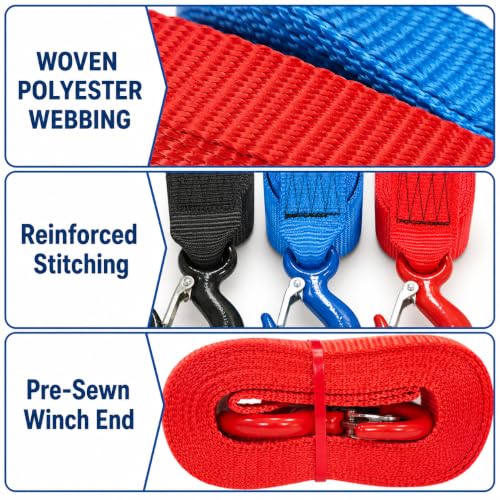 Boat Trailer Winch Strap with Hook 2" x 20'- 10,816lbs Breaking Strength Heavy Duty Hand Crank Strap Replacement for Boat and Jet Ski, Automotive Towing Boat Trailer Strap