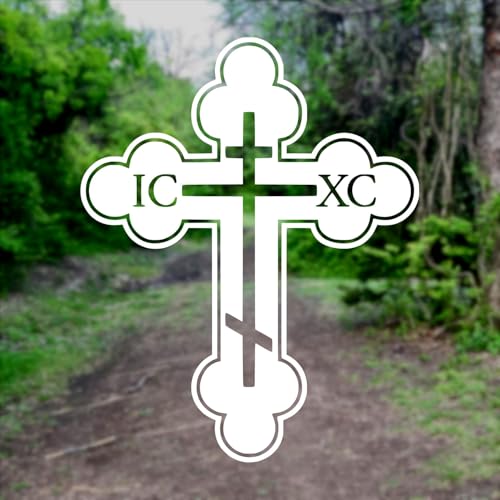 IC XC Orthodox Cross Vinyl Decal Sticker - Matte White, 3.3in x 2.6in