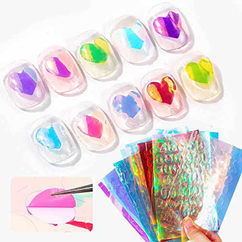 SILPECWEE Multicolor Aurora Nail Foil Stickers 11 Sheets Holographic 3D Nail Art