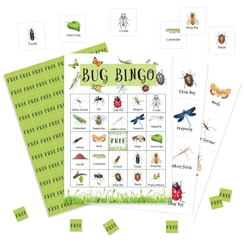Valucise Bug Bingo Game Cards for Adults - Insect Party Favors & Decorations (Bug)
