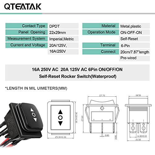Waterproof Reverse Polarity Momentary Switch - 6 Pin - Black