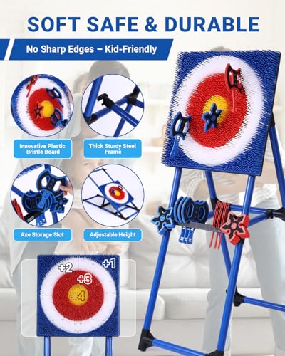 Axe Throwing Game Set - 16 Durable Plastic Axes & Foldable Target