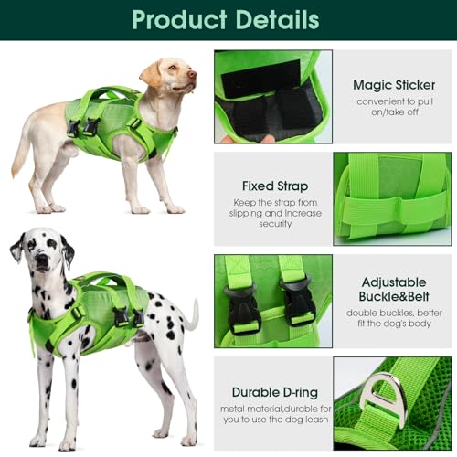 Kuoser XL Reflective Dog Life Jacket Green, High Flotation Pet Swim Vest