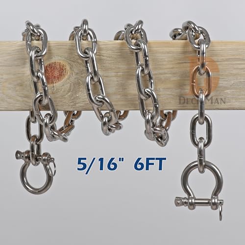 6FT Marine Grade 316 Stainless Steel Boat Anchor Chain 5/16" with 2 Shackles - Silver