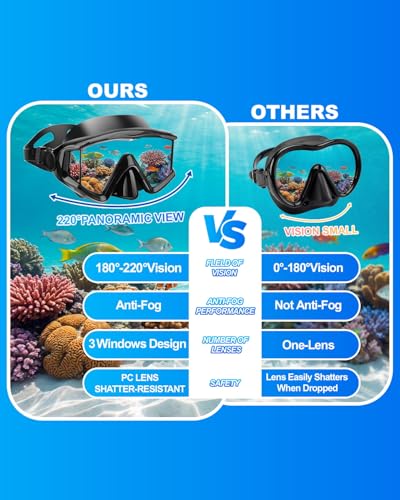 Anti-Fog Diving Mask with 180° Field of View - Black Adult