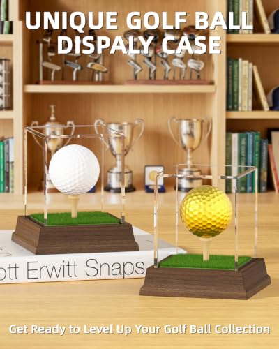 Blisskyn Golf Ball Display Case with Walnut Wood Base Acrylic Holder for Hole in One - Golf Ball Holder Stand, UV Protection, Gift for Men, GOLF BALL