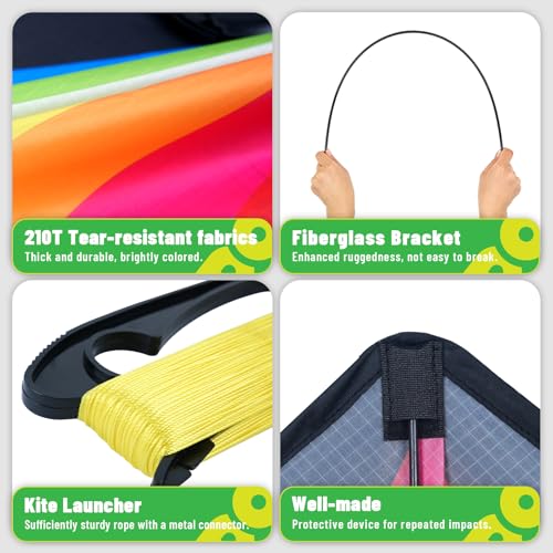 Doinfly 1.4m Charger Delta Kite Rainbow - Easy-to-Fly Triangular Outdoor Kite for Beginners