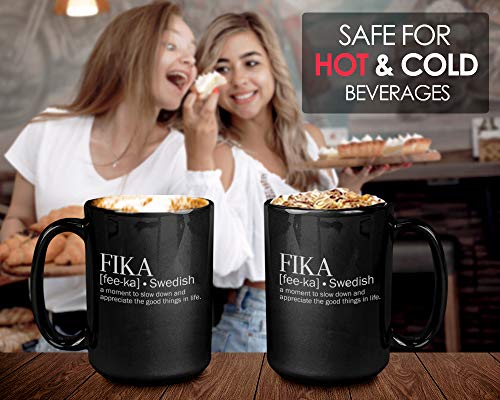 Bubble Hugs Fika Black 15 Oz Motivational Coffee Mug - Swedish Inspiration