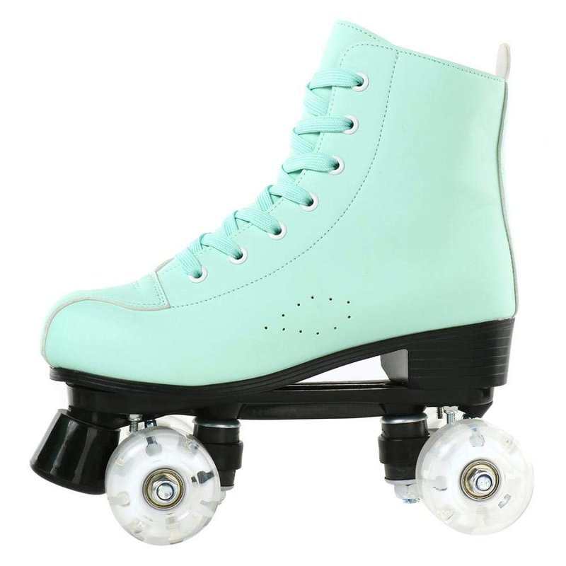 XUDREZ High-Top Roller Skates for Women - Cozy Green PU Leather, Indoor Outdoor Double-Row Skates for Beginners with Shoes Bag (Flash Wheel, 38)
