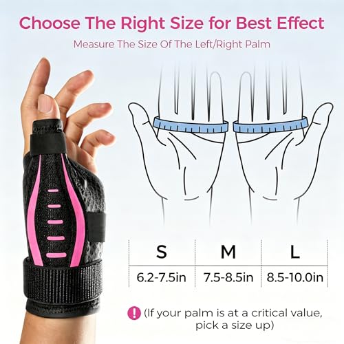 Fulday Thumb Brace Right/Left Hand Spica Splint - Thumb CMC De Quervains Support (Pink/Black, One Size Fits Both Hands, M)
