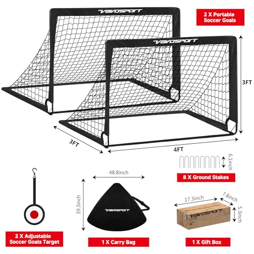 Kids Soccer Goals Set - 2 Pack 4x3 FT with Targets & Carrying Bag