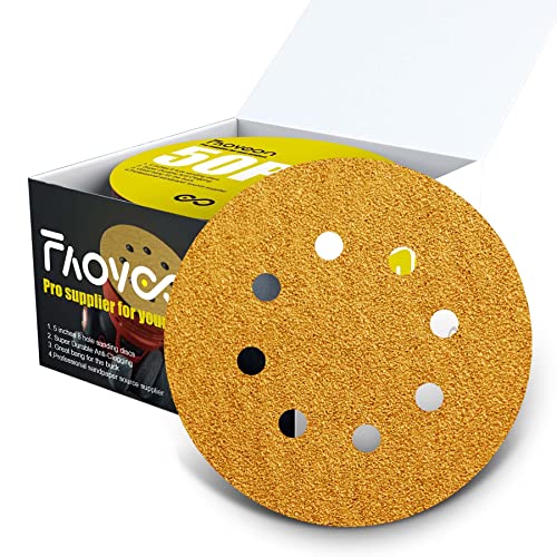 5 Inch Sanding Discs Hook and Loop | 60/80/120/220/320 Grit Sandpaper Assortment | Orbital Sander Pads | Sand Paper for Automotive and Woodworking | 50 Pack