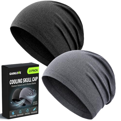 Cooling Skull Cap - 2 Pack Breathable Mesh Running Hat - Black & Dark Gray