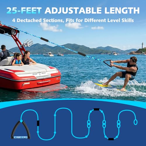 25 FT Wakesurf Rope with EVA Handle - Wavy Blue