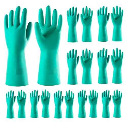 ThxToms 10 Pairs Nitrile Chemical Resistant Gloves, 15mil,13", Reusable Latex Rubber Free Heavy Duty Gloves, Acid Alkali Oil Protection, Industrial Use and Household Cleaning, Non-Slip, Large