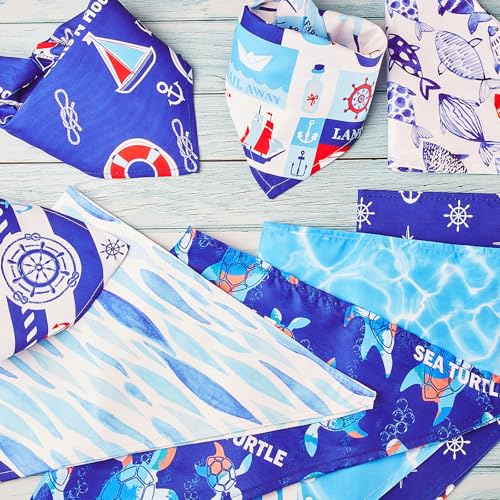 8 Pcs Nautical Dog Bandanas - Summer Ocean Style Scarf Set