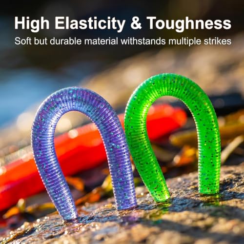 5" Soft Plastic Stick Worms for Bass Fishing - Pumpkin, 10 Pack