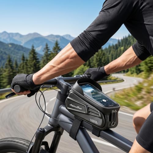 Alphantino Waterproof Bike Phone Holder Bag with Sun Visor - Black Zipper