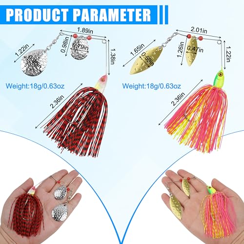 AGOOL Set of 6 Spinnerbaits for Bass & Freshwater Fishing - Weedless Lures with Dual Blades