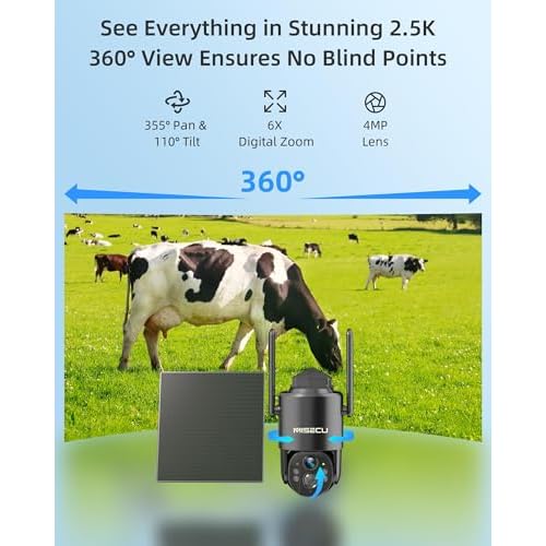 4G LTE Cellular Security Camera, 2.5K Solar Outdoor Cam Wireless Without WiFi Needed, 360¡Æ PTZ Live View Off Grid Camera, AI Motion Detection, Color Night Vision, Local/Cloud Storage