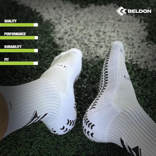 Traxpro Calf Length Grip Socks - White for Football, Running, Basketball