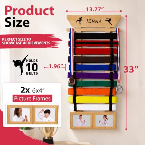 Bamboo Karate Belt Display Rack for 10 Belts with Custom Stickers & Hanging Kit - Optimus Depot